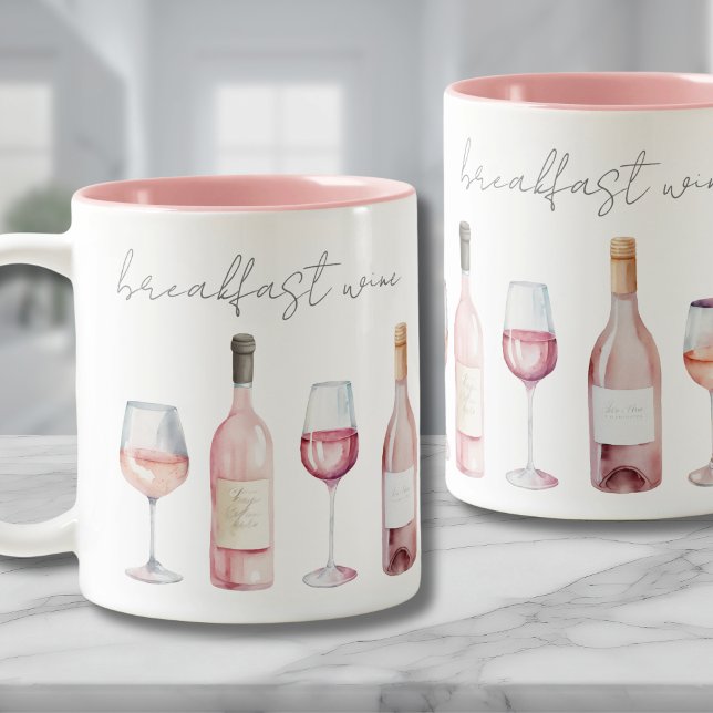 Breakfast Wine Funny Cute Two-Tone Coffee Mug (Funny Cute Breakfast Wine Two-Tone Coffee Mug)