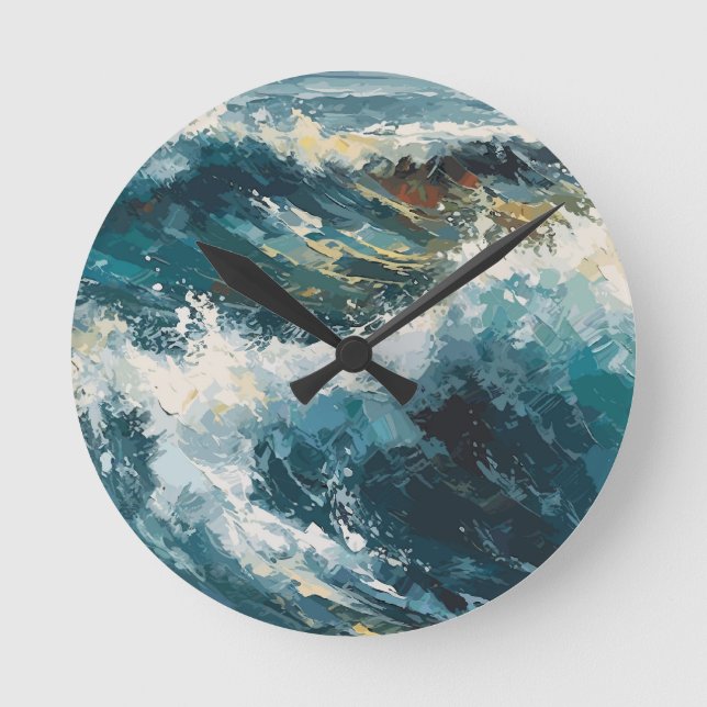 Breaking Beach Waves  Painting Theme Round Clock (Front)