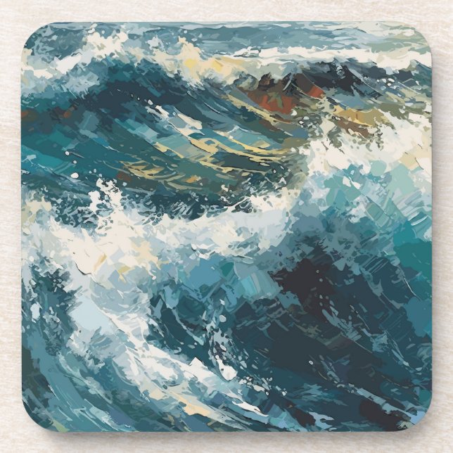 Breaking Beach Waves theme Painting  Coaster (Front)