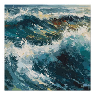 Breaking Beach Waves theme Painting  Poster