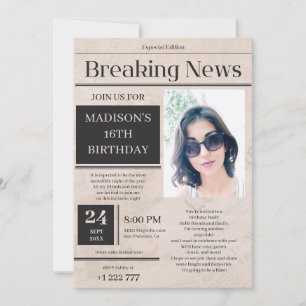 Breaking News Birthday Invitation