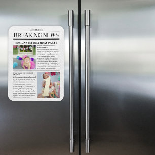 Breaking News Front Page Newspaper 1st Birthday Magnet