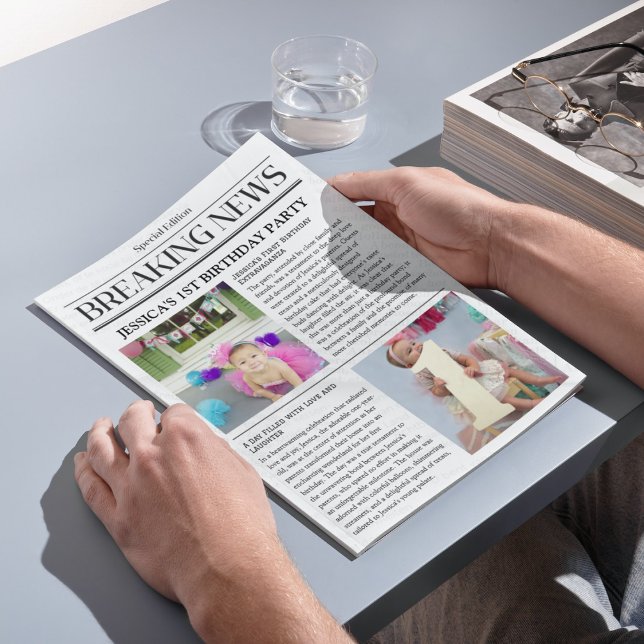 Breaking News Front Page Newspaper 1st Birthday Poster (Breaking News Front Page Newspaper 1st Birthday Poster)