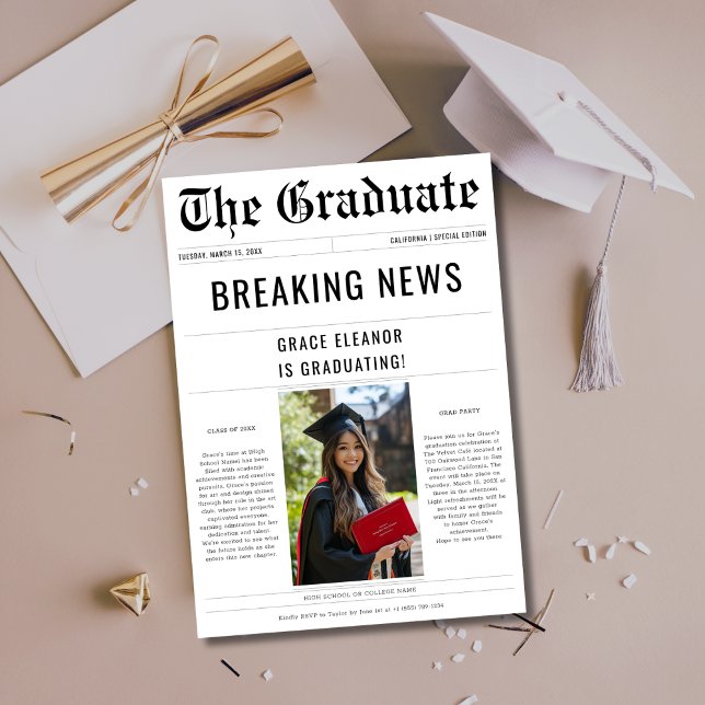 Breaking News Graduation 2025 Newspaper Photo Invitation (Creator Uploaded)