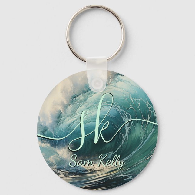 Breaking Surf Painting Personalised Keychain (Front)