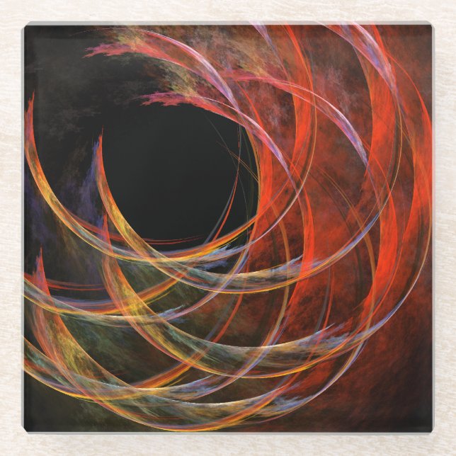 Breaking the Circle Vortex of Fire Abstract Art Glass Coaster (Front)