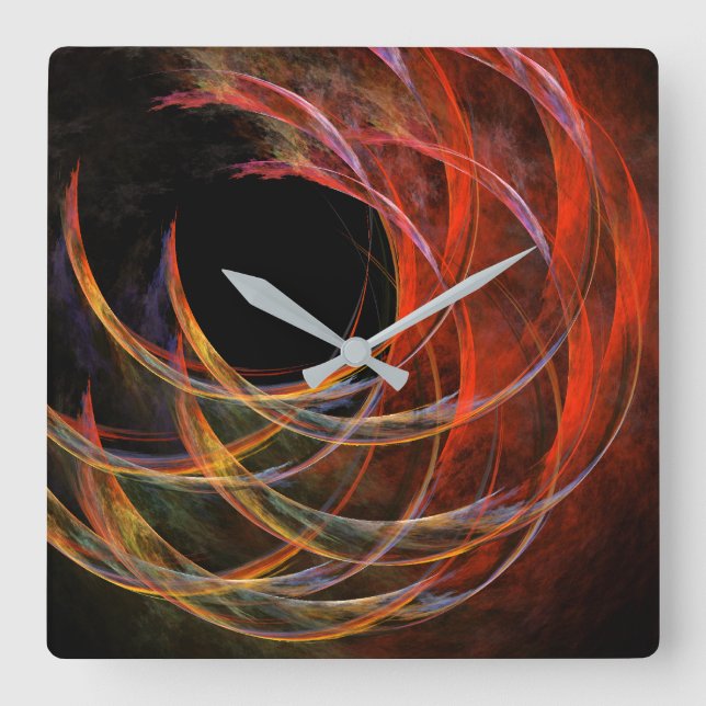 Breaking the Circle Vortex of Fire Abstract Art Square Wall Clock (Front)