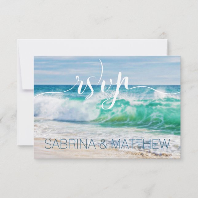 Breaking Waves  Beach Wedding RSVP Invitation (Front)