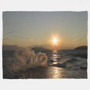 Breakwater in Croatia beautiful sunset Fleece Blanket