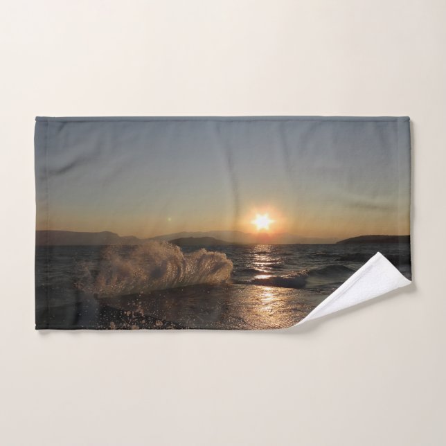 Breakwater in Croatia beautiful sunset    Hand Towel (Hand Towel)