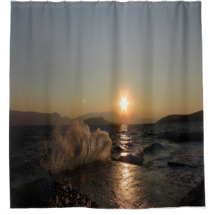Breakwater in Croatia beautiful sunset  Shower Cur Curtain