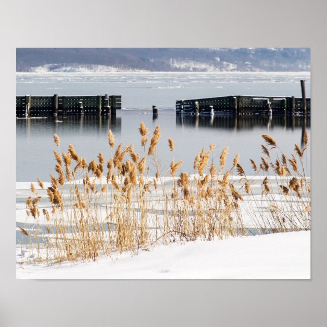 Breakwater in icy Hudson River Poster (Front)