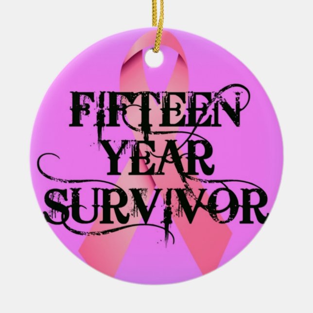 Breast Cancer 15 Year Survivor Ceramic Tree Decoration (Front)