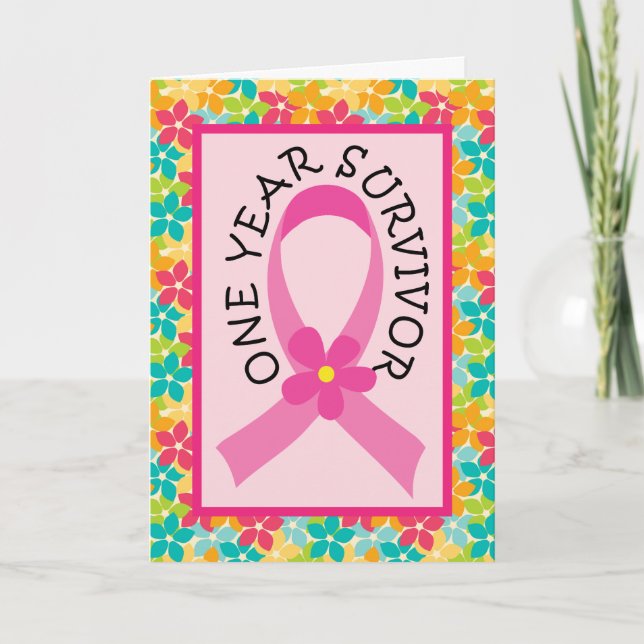 Breast Cancer 1 Year Survivor Pink Ribbon Card (Front)