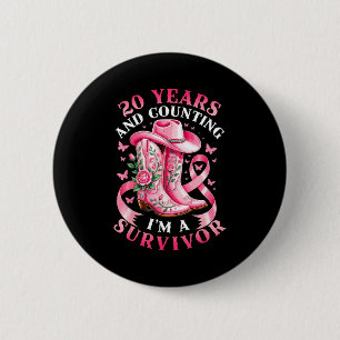 Breast Cancer 20 Years Survivor Nk Ribbon Cowgirl  6 Cm Round Badge