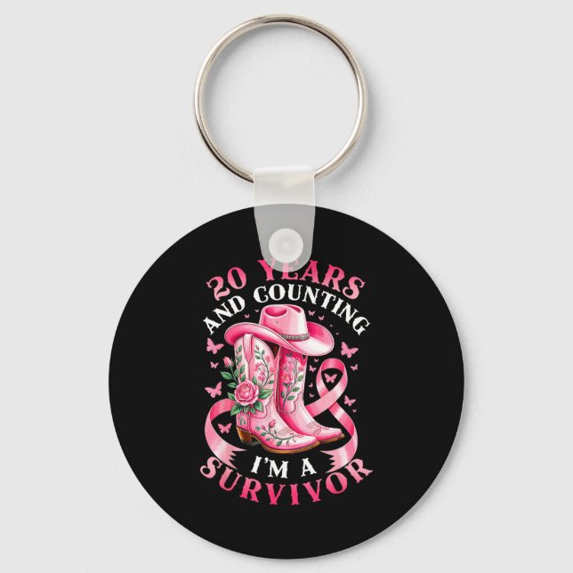 Breast Cancer 20 Years Survivor Nk Ribbon Cowgirl  Key Ring (Front)