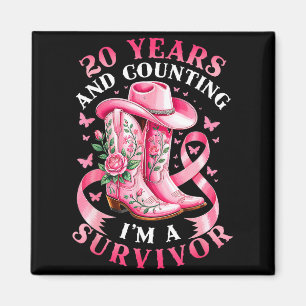 Breast Cancer 20 Years Survivor Nk Ribbon Cowgirl Magnet