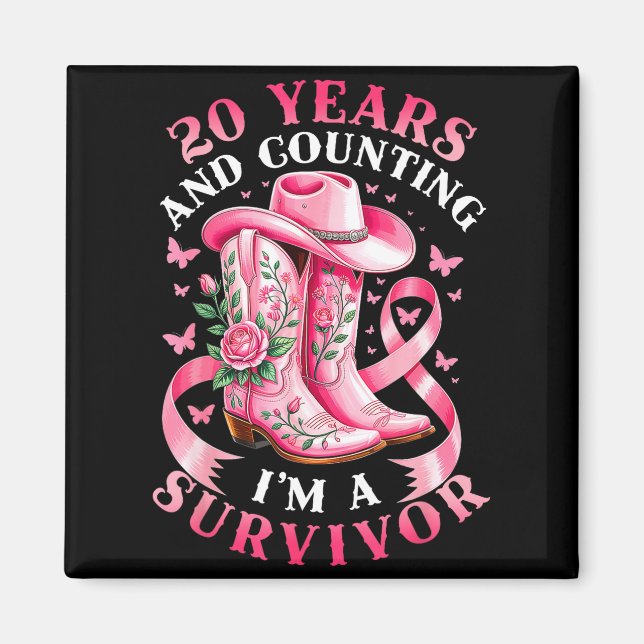 Breast Cancer 20 Years Survivor Nk Ribbon Cowgirl  Magnet (Front)