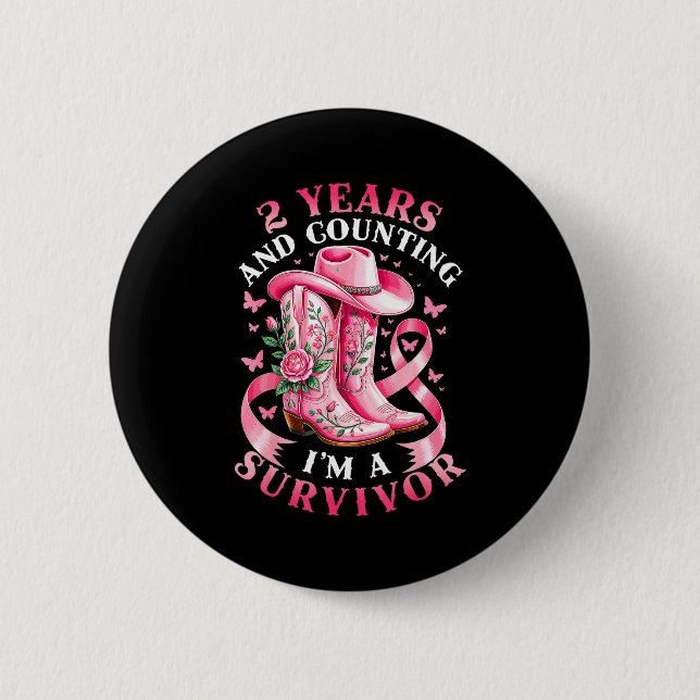 Breast Cancer 2 Years Survivor Nk Ribbon Cowgirl G 6 Cm Round Badge (Front)