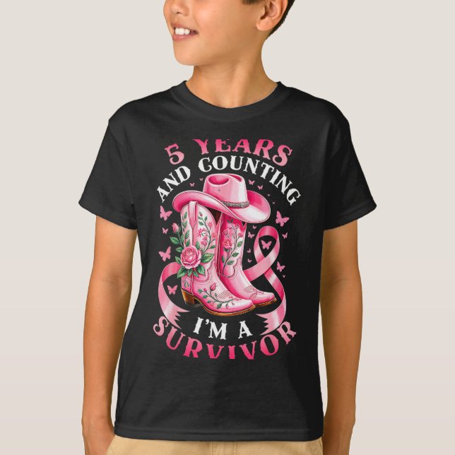 Breast Cancer 5 Years Survivor Nk Ribbon Cowgirl G T-Shirt (Front)