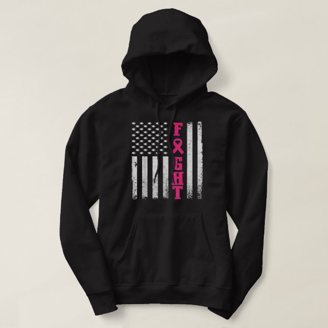 Breast Cancer Awareness American Flag Distressed Hoodie (Design Front)