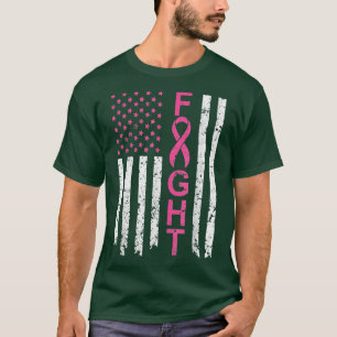 Breast Cancer Awareness American Flag Distressed T-Shirt