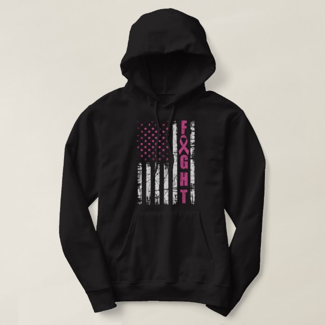Breast Cancer Awareness American Flag Fight Pink R Hoodie (Design Front)