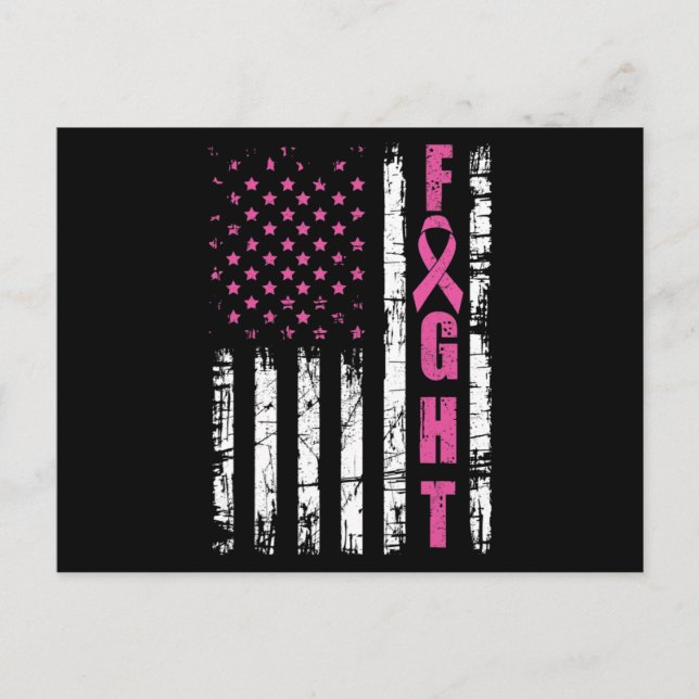 Breast Cancer Awareness American Flag Fight Pink R Postcard (Front)