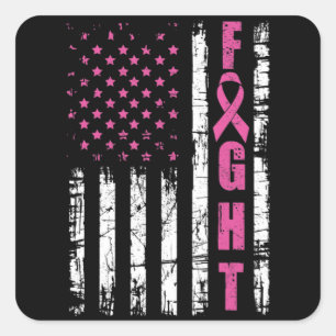 Breast Cancer Awareness American Flag Fight Pink R Square Sticker