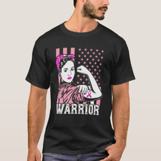 Breast Cancer Awareness American Flag Warrior Mess T-Shirt