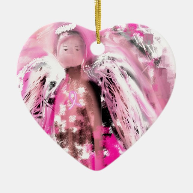 Breast Cancer Awareness Angel #2 Ceramic Tree Decoration (Front)