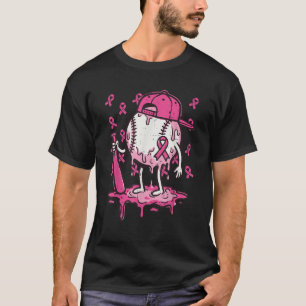 Breast Cancer Awareness Baseball Drip Pink Ribbon T-Shirt