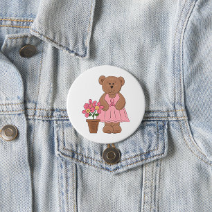 Breast Cancer Awareness Bear in Pink Dress  7.5 Cm Round Badge