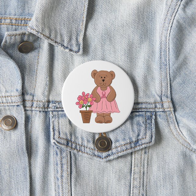 Breast Cancer Awareness Bear in Pink Dress  7.5 Cm Round Badge (Creator Uploaded)