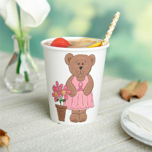 Breast Cancer Awareness Bear in Pink Dress Paper Cups