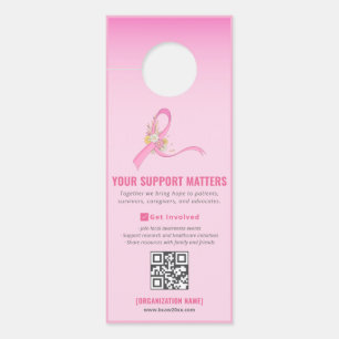 Breast Cancer Awareness Bilingual Ribbon QR Code Door Hanger