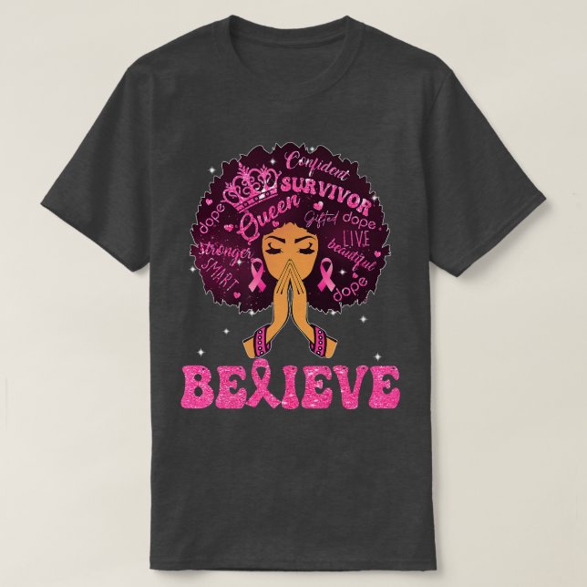 Breast Cancer Awareness Black Woman Girl Support B T-Shirt (Design Front)