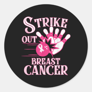 Breast Cancer Awareness - Bowling Strike Out Pink  Classic Round Sticker