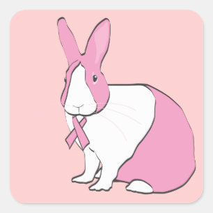 BREAST CANCER AWARENESS BUNNY SQUARE STICKER
