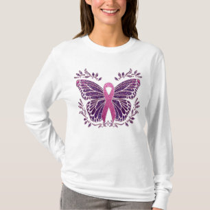 Breast Cancer Awareness Butterfly Floral Border T-Shirt