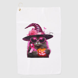 Breast Cancer Awareness Cat Halloween Pink Ribbon Golf Towel