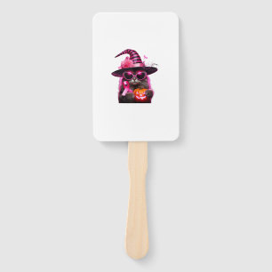 Breast Cancer Awareness Cat Halloween Pink Ribbon Hand Fan