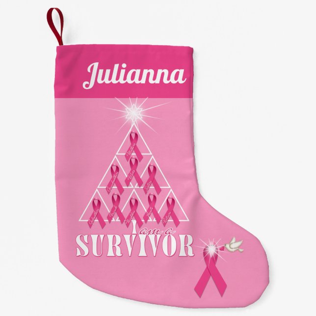 Breast Cancer Awareness Christmas Pink Ribbon Tree Small Christmas Stocking (Front)