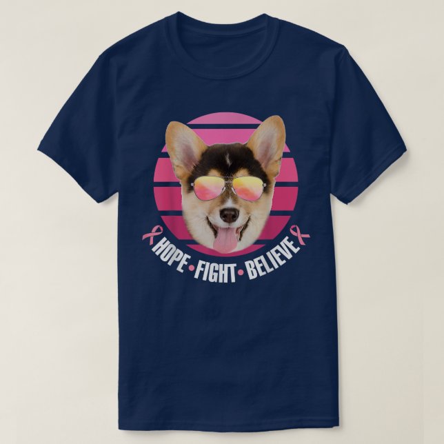 Breast Cancer Awareness Corgi Dog Pink Ribbon Hope T-Shirt (Design Front)