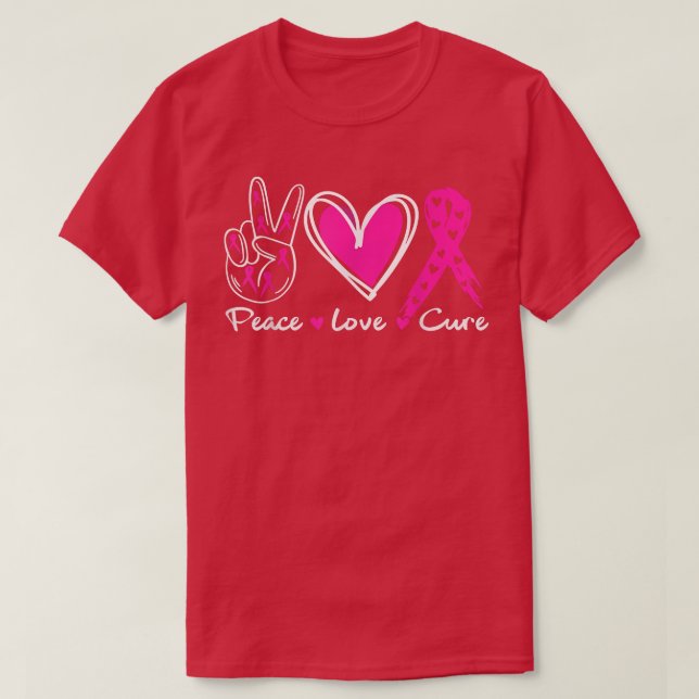 Breast Cancer Awareness Costume Pink Peace Love Cu T-Shirt (Design Front)