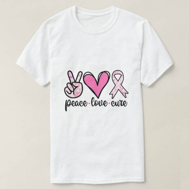 Breast Cancer Awareness Costume Pink Peace Love Cu T-Shirt (Design Front)