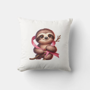 Breast Cancer Awareness Cute Sloth Pink Ribbon Ani Cushion