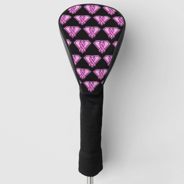 Breast Cancer Awareness Diamond Logo Black Golf Head Cover (Front)