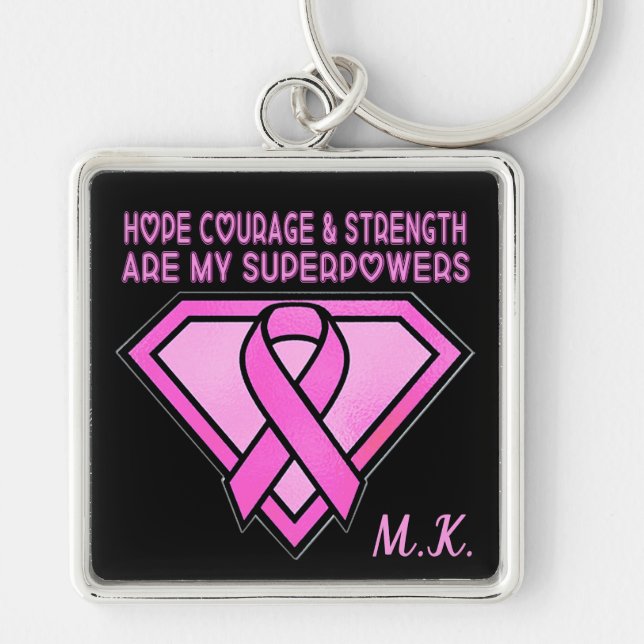 Breast Cancer Awareness Diamond Logo Black Key Ring (Front)