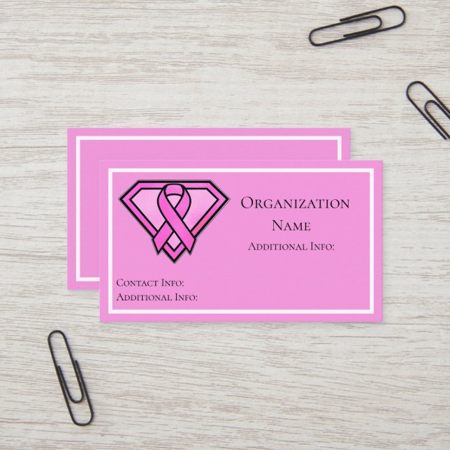 Breast Cancer Awareness Diamond Logo Pink Business Card (Front/Back In Situ)